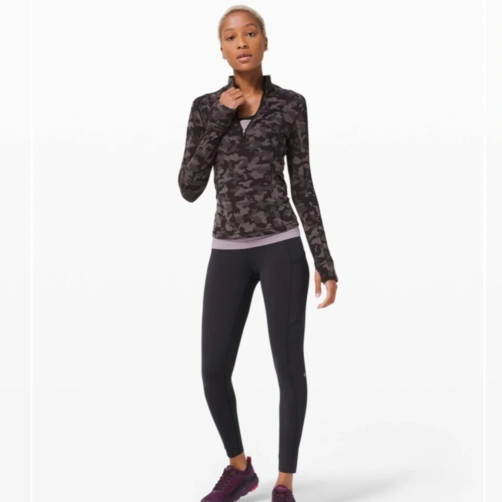 Lululemon Run Briskly 1/2 Zip Long Sleeve Shirt Camo Black Lunar Rock Size 6